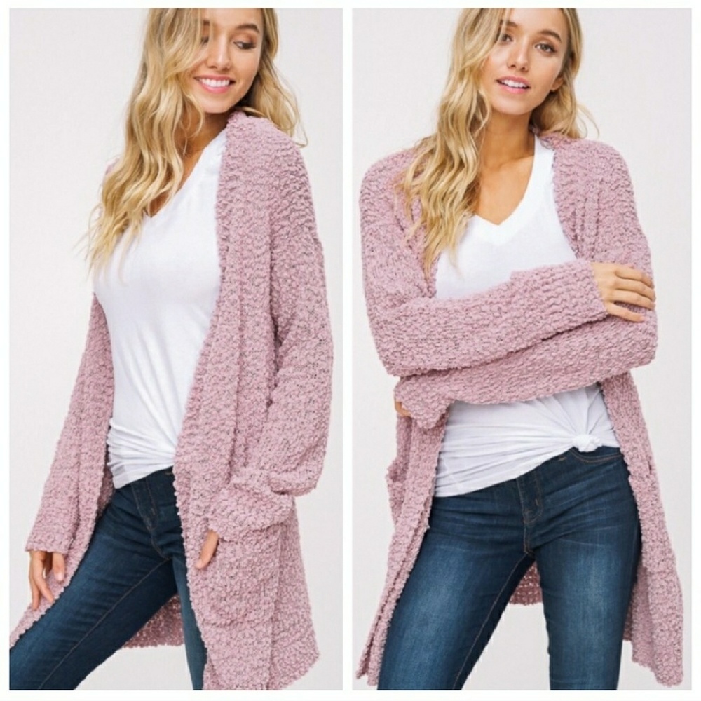 💋Mauve Chunky Knit Popcorn Cardigan 💋 - Picture 2 of 2